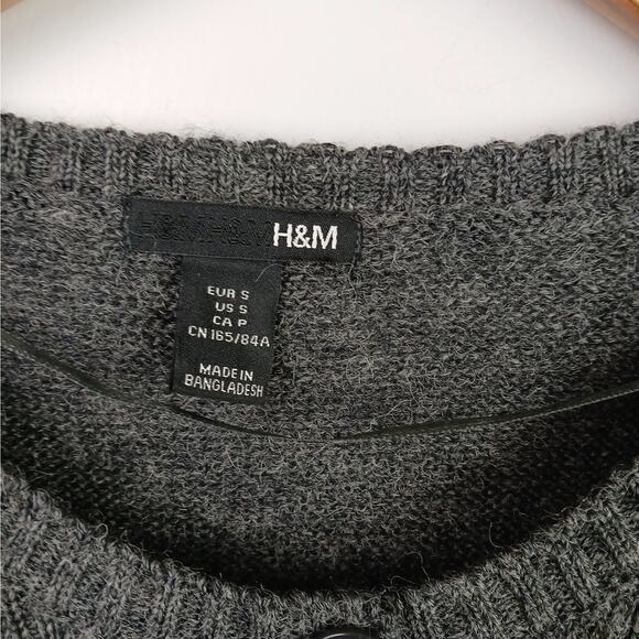 H&M SZ S Wool Blend Mixed Media Button Front Cardigan In Charcoal - Picture 4 of 6